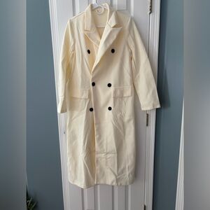 Fashion Casual Plain Lapel Woolen Coat in Beige